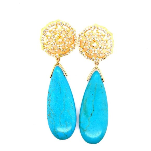 Stunning Pave Cz Turquoise Drop Earrings - Picture 1 of 6